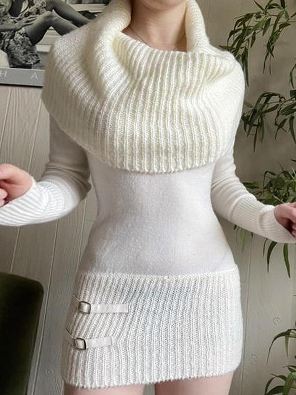 CM | Cuello blanco jersey manga larga mini vestido