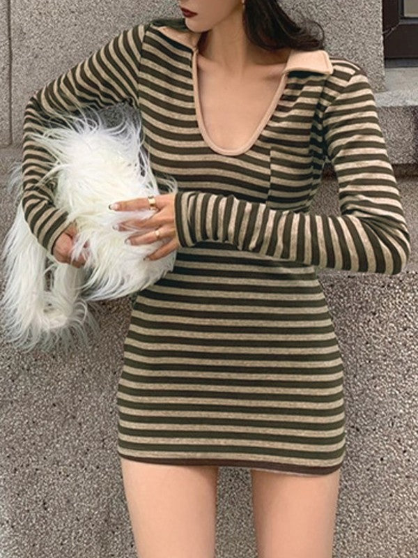 CM | Polo Minivestido de manga larga a rayas