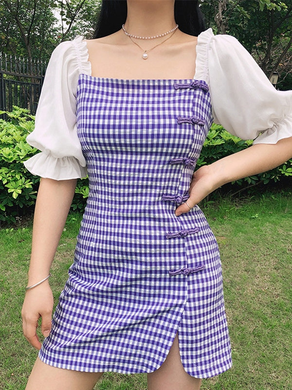 CM | Minivestido de cuadros patchwork con mangas abullonadas