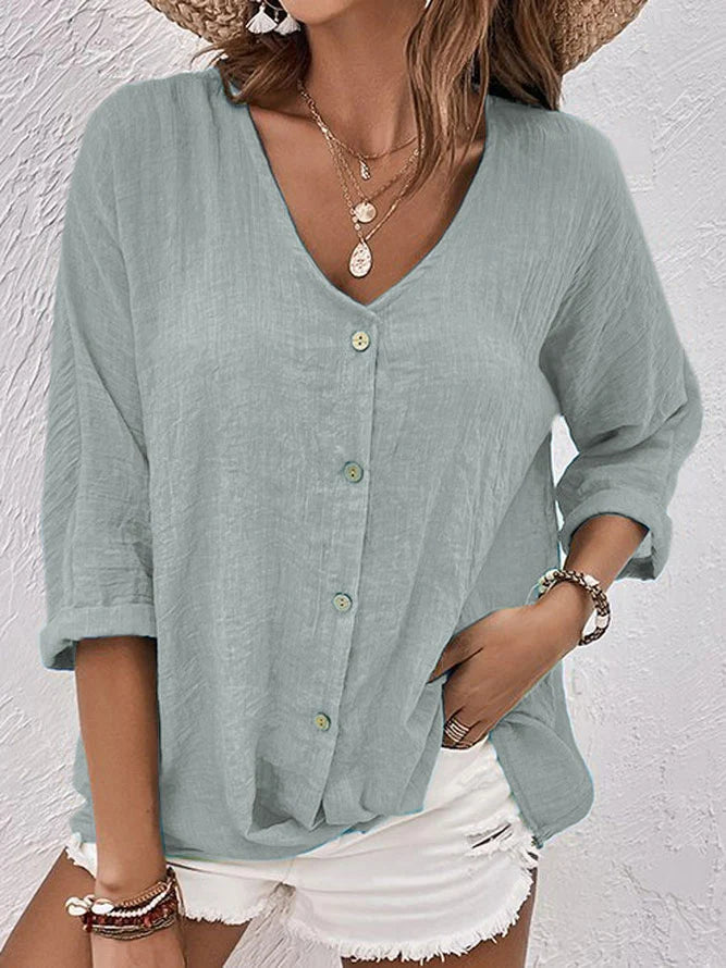CM | Blusa abotonada de mujer suelta y semi transparente