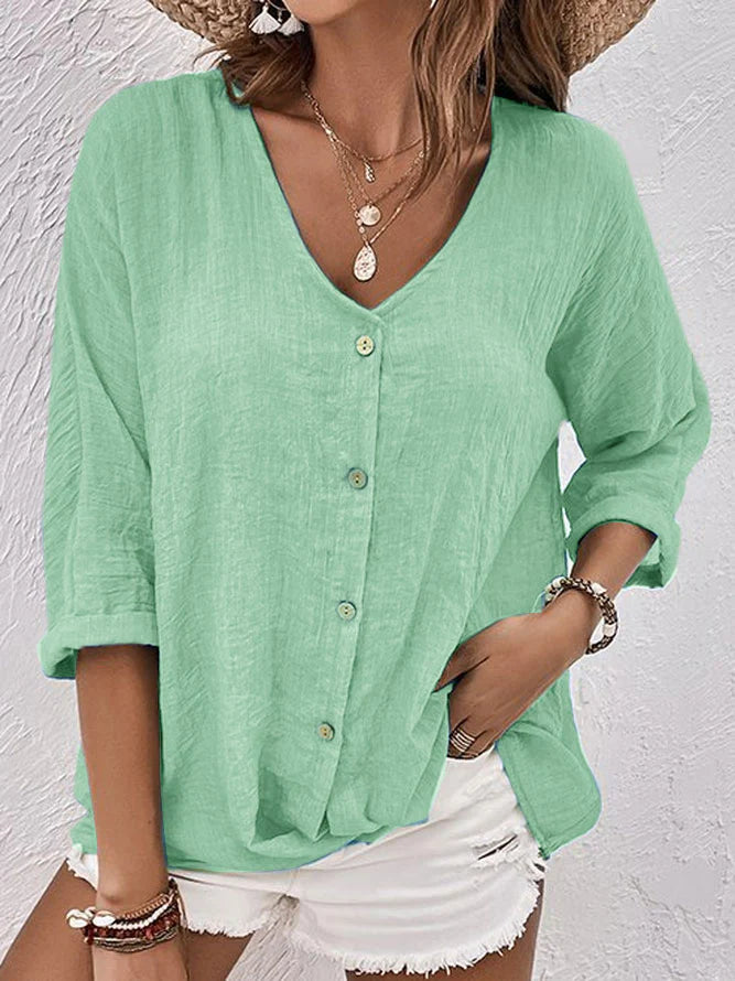 CM | Blusa abotonada de mujer suelta y semi transparente
