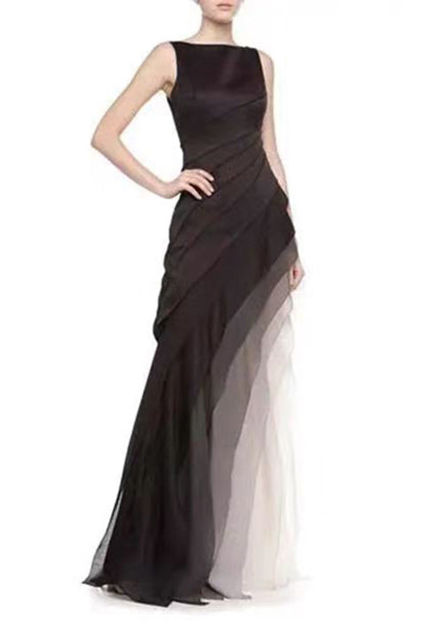 CM | Francés Negro Cintura Alta Patchwork Tul Maxi Vestidos Verano