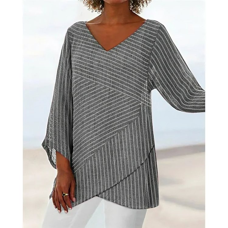 CM | Blusa casual a rayas de manga larga para mujer