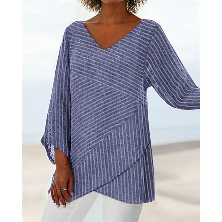 CM | Blusa casual a rayas de manga larga para mujer