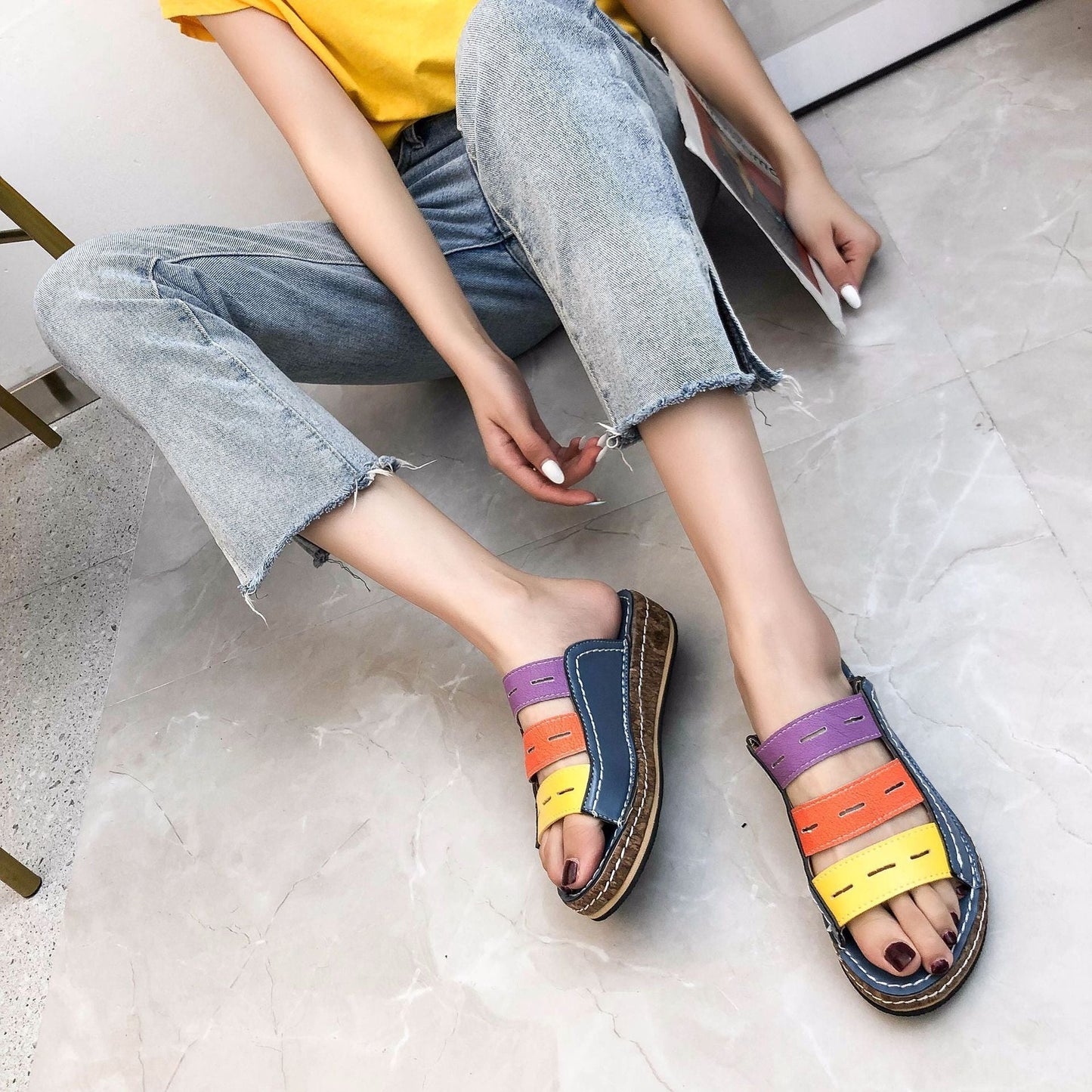 CM | | Cómodas sandalias de sujeción tricolor para mujer