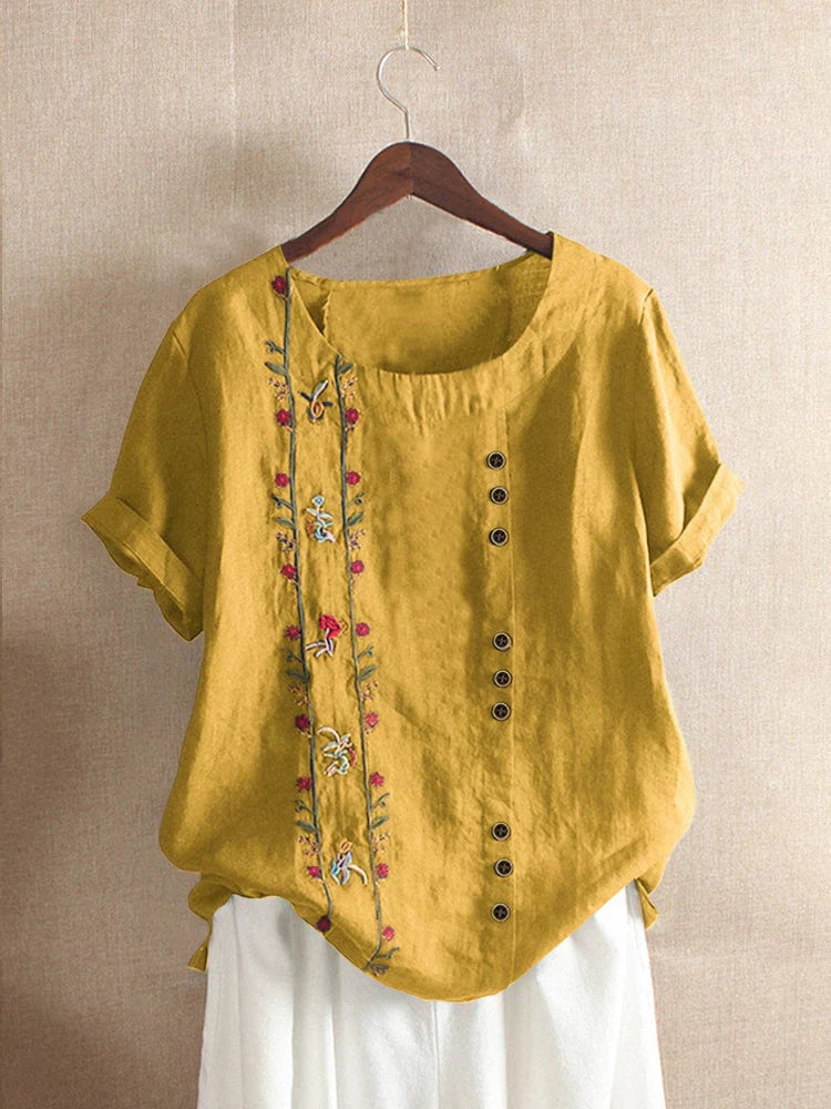 CM | Blusa Bordada Rosa Manga
