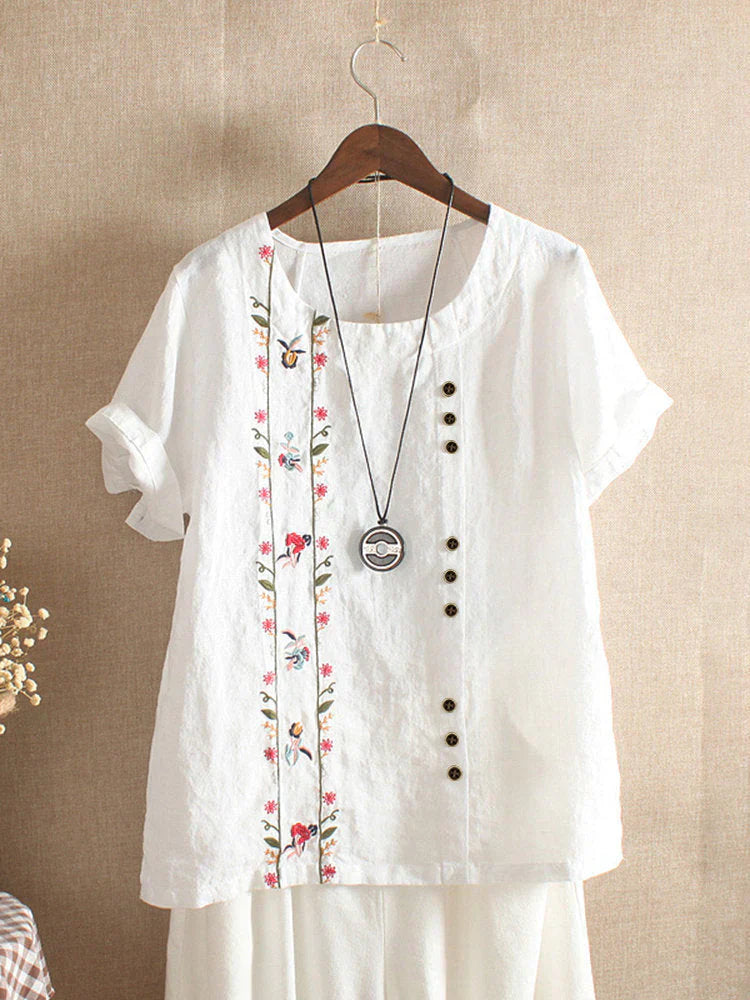 CM | Blusa Bordada Rosa Manga