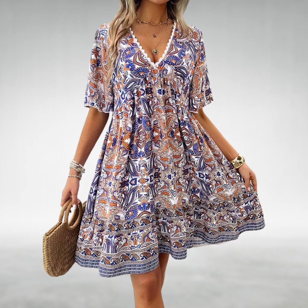 CM | Verano Boho Paisley Print Mini Vestido