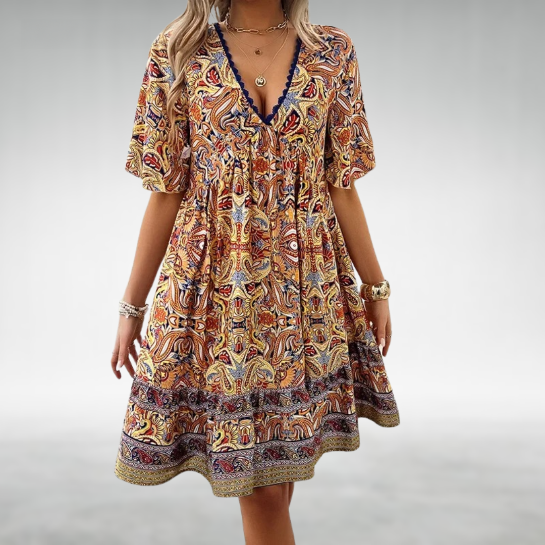 CM | Verano Boho Paisley Print Mini Vestido