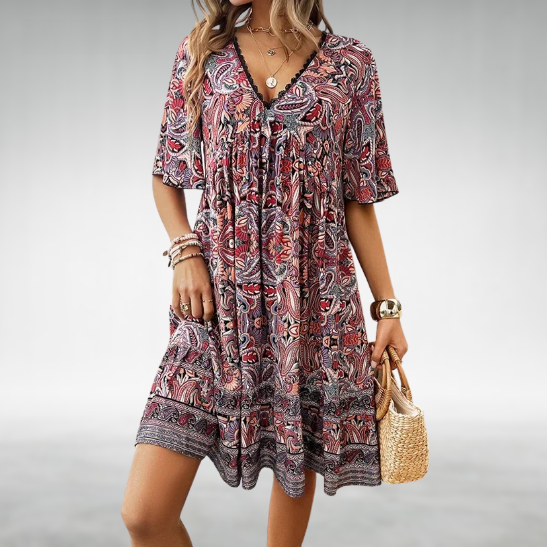 CM | Verano Boho Paisley Print Mini Vestido