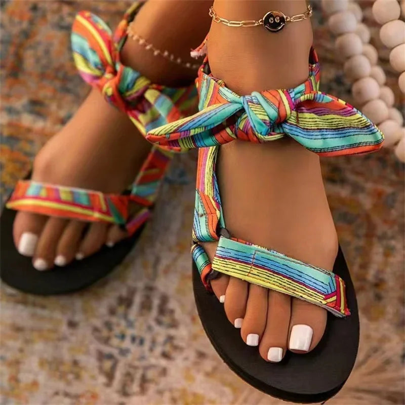 CM | Sandalias planas de verano con estampado de leopardo