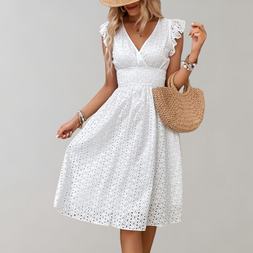 CM | elegante vestido midi para mujer con mangas fruncidas