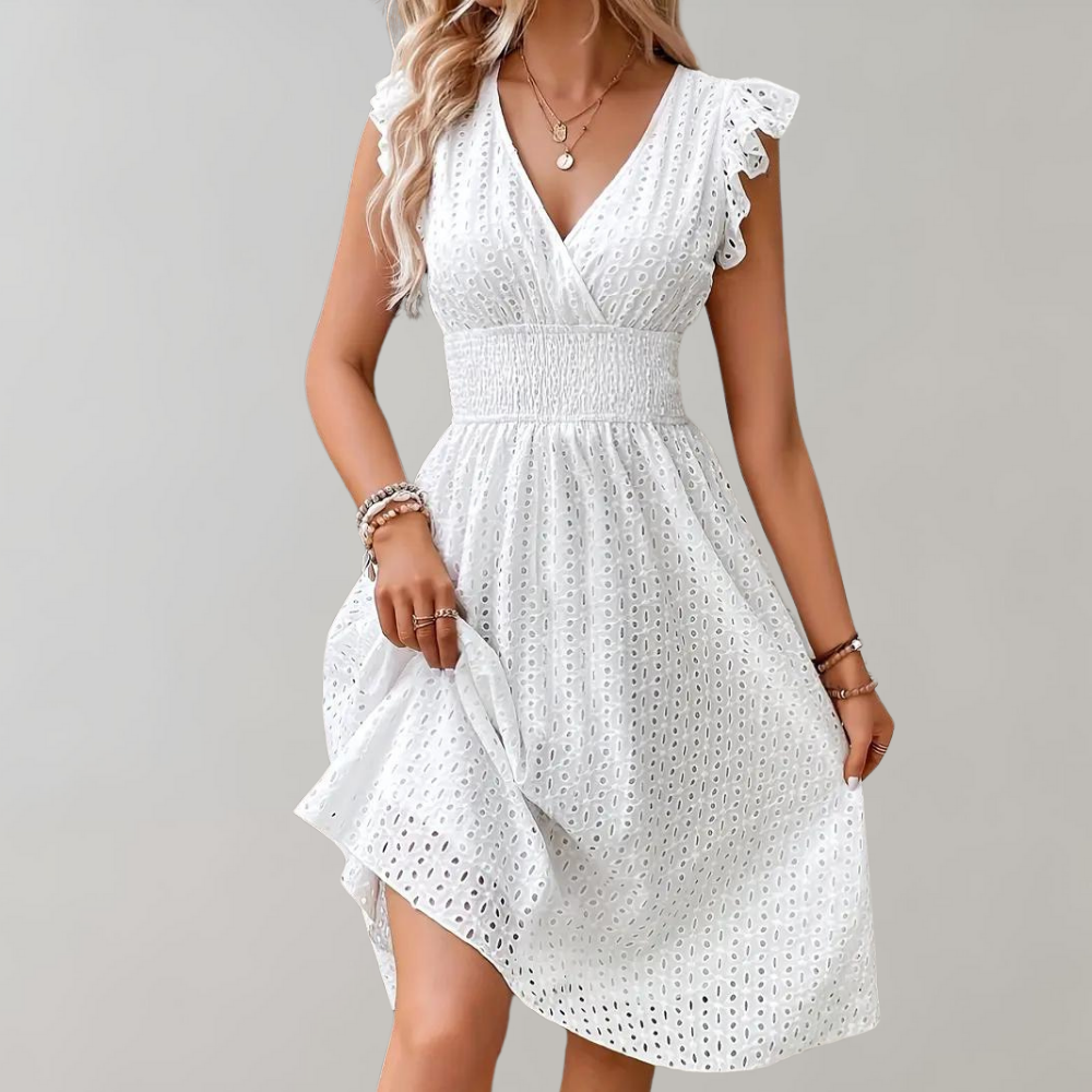 CM | elegante vestido midi para mujer con mangas fruncidas