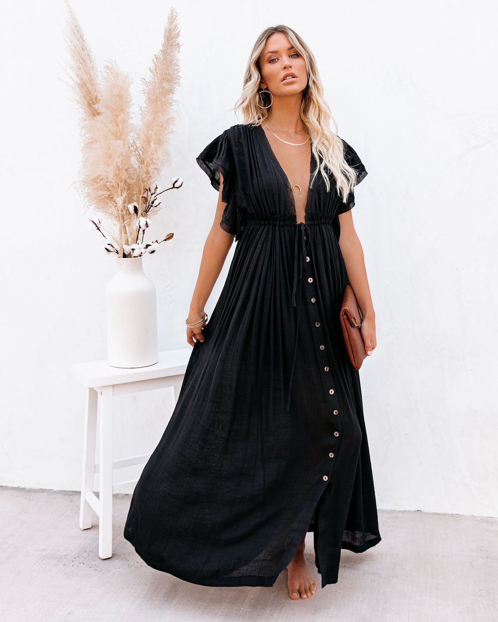 CM | Boho V-cuello kimono vestido de playa cover-up