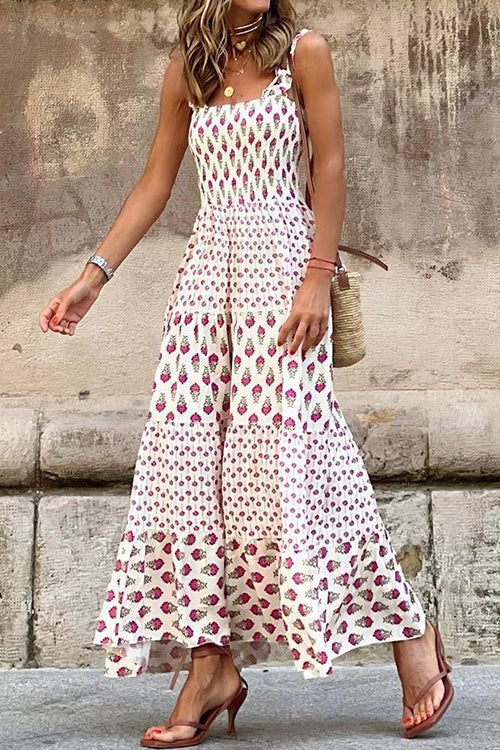 CM | Vestido maxi estampado con volantes