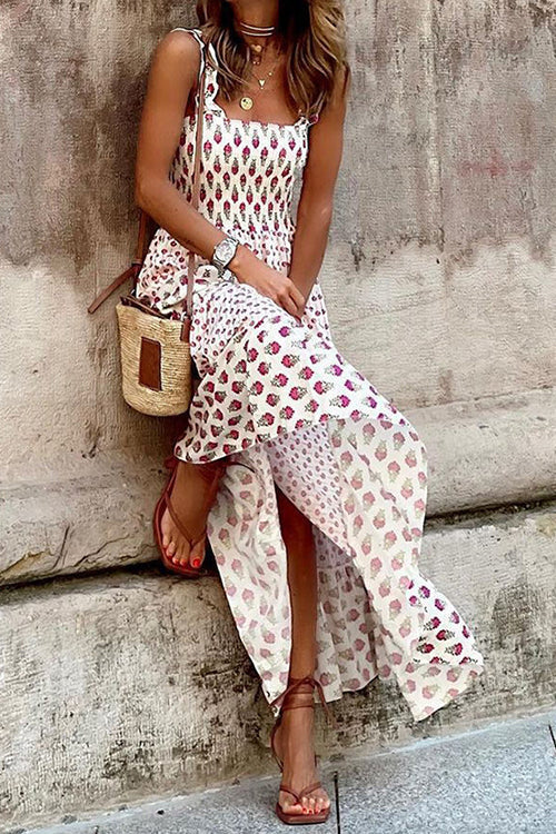 CM | Vestido maxi estampado con volantes