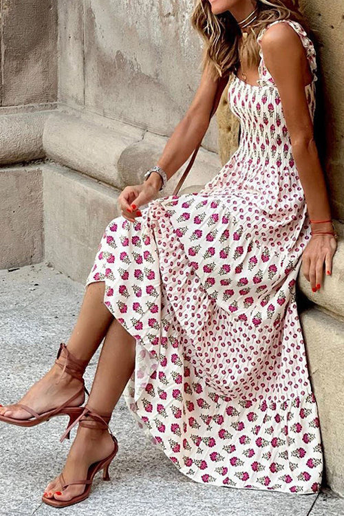 CM | Vestido maxi estampado con volantes