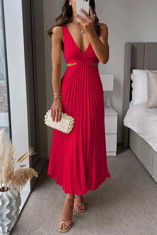 CM | maxi vestido plisado con cuello en V
