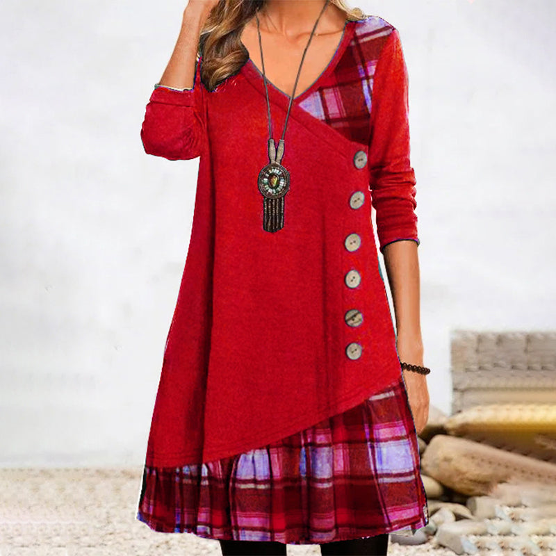 CM | Vestido midi a cuadros de manga larga