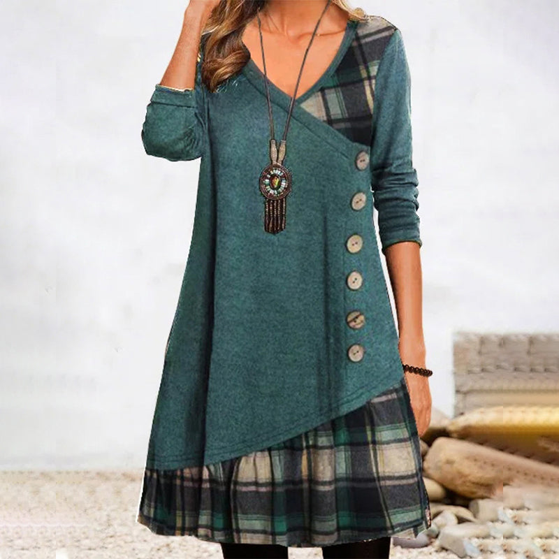 CM | Vestido midi a cuadros de manga larga