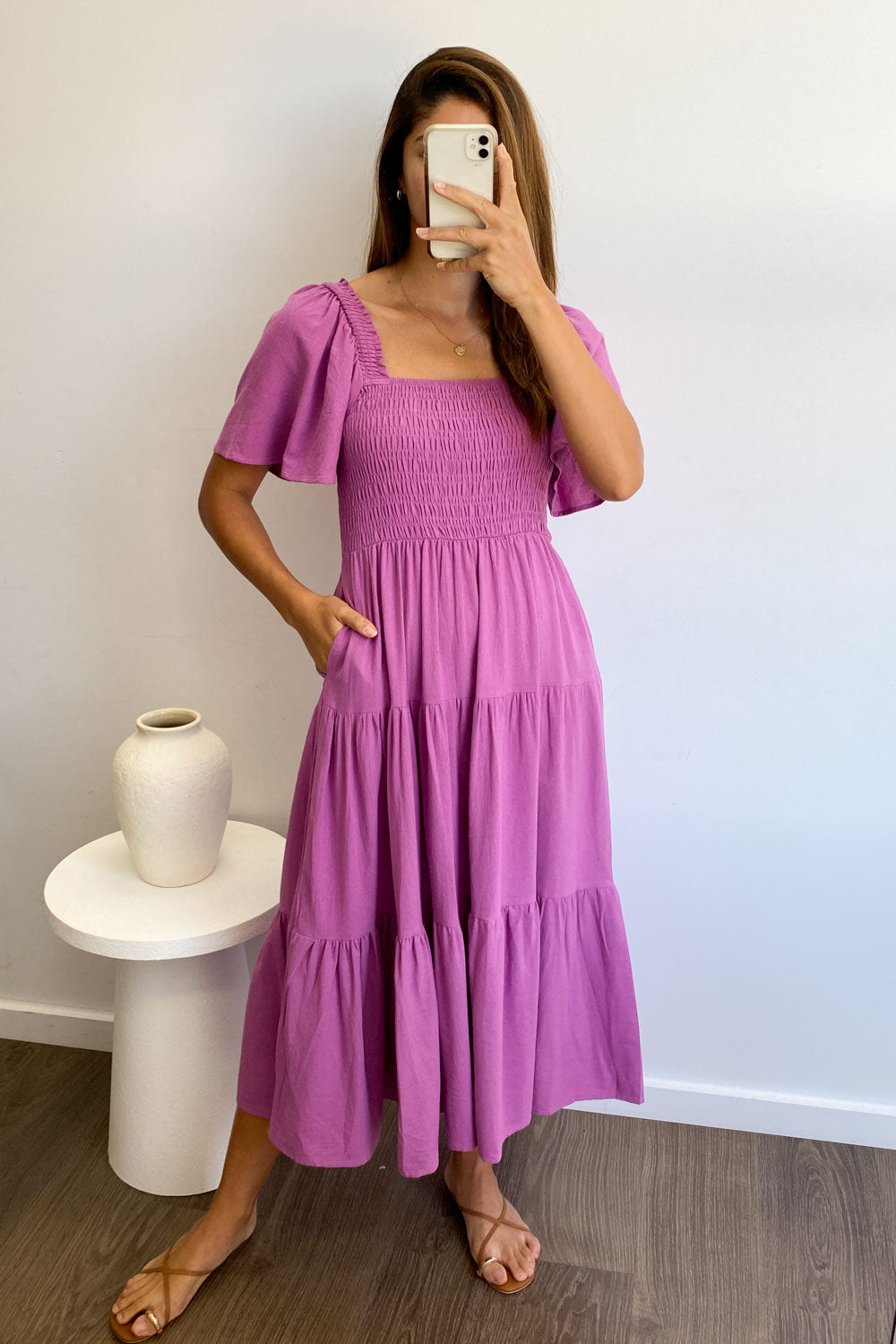 CM | Femenino vestido midi sin hombros