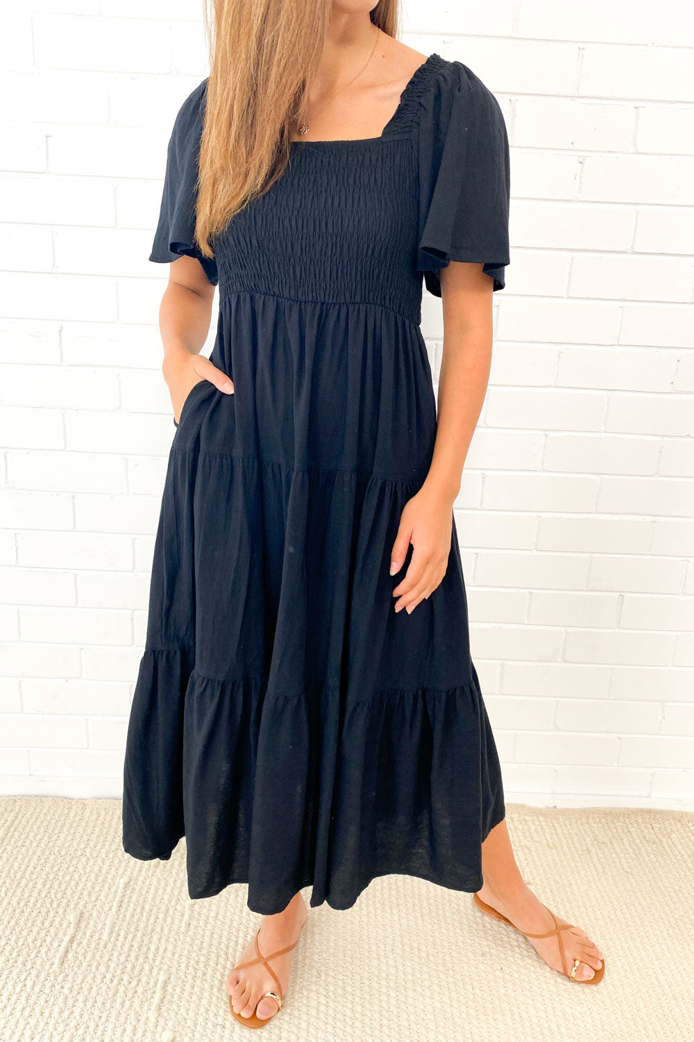CM | Femenino vestido midi sin hombros