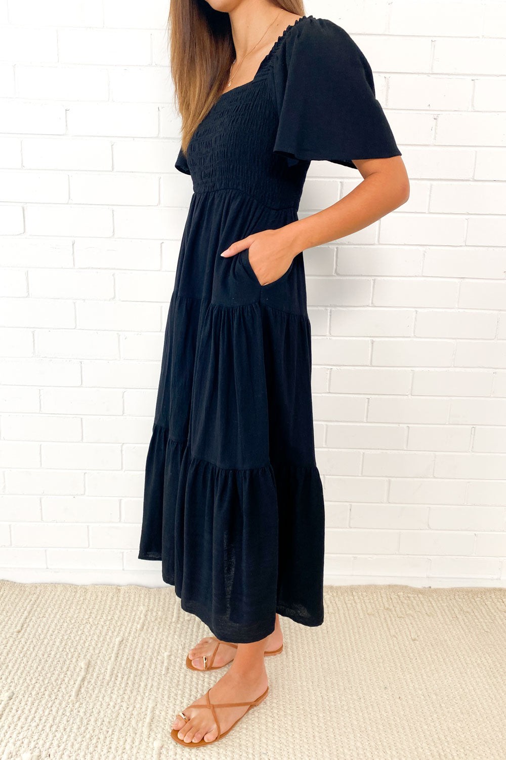 CM | Femenino vestido midi sin hombros