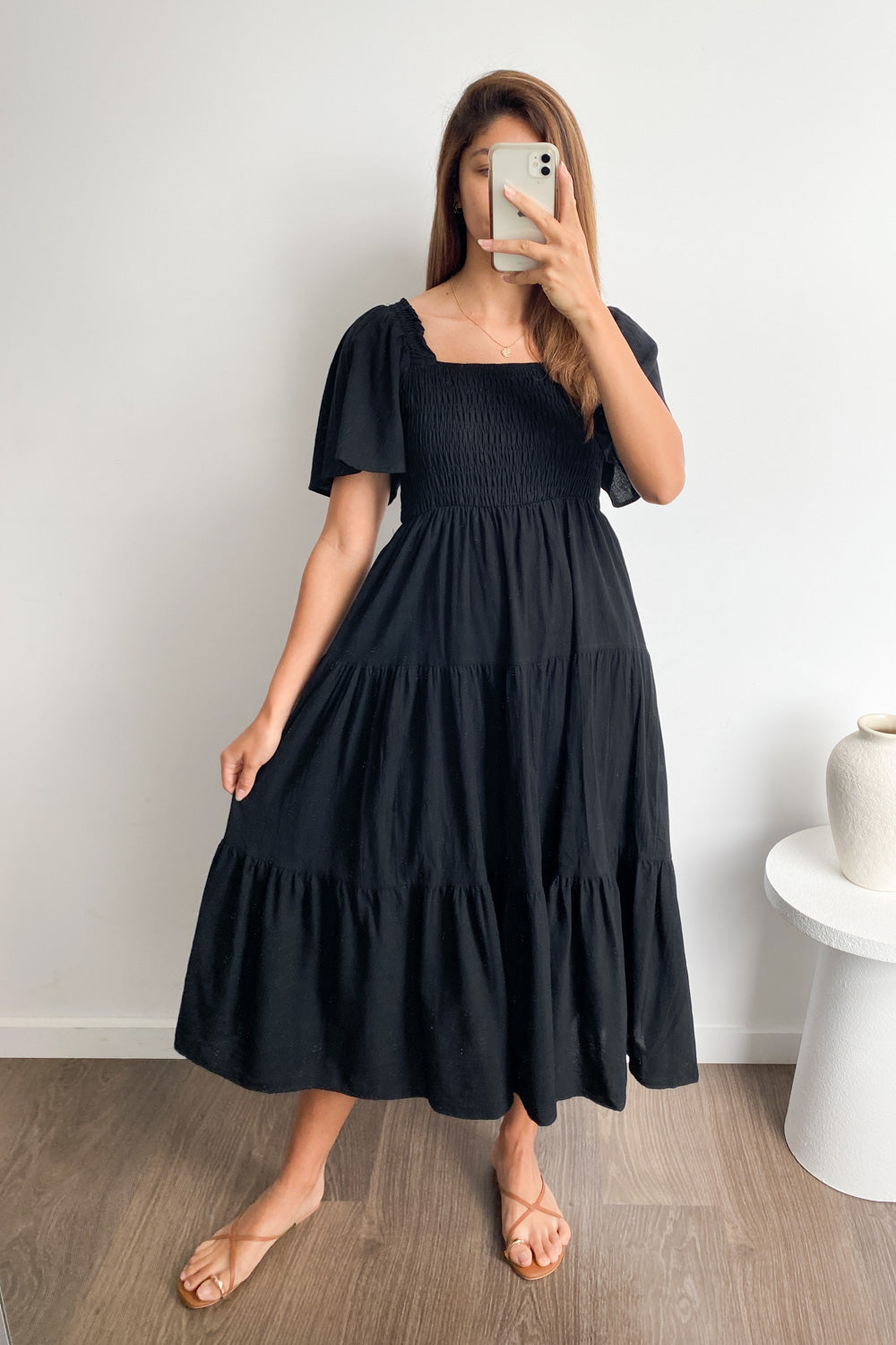 CM | Femenino vestido midi sin hombros