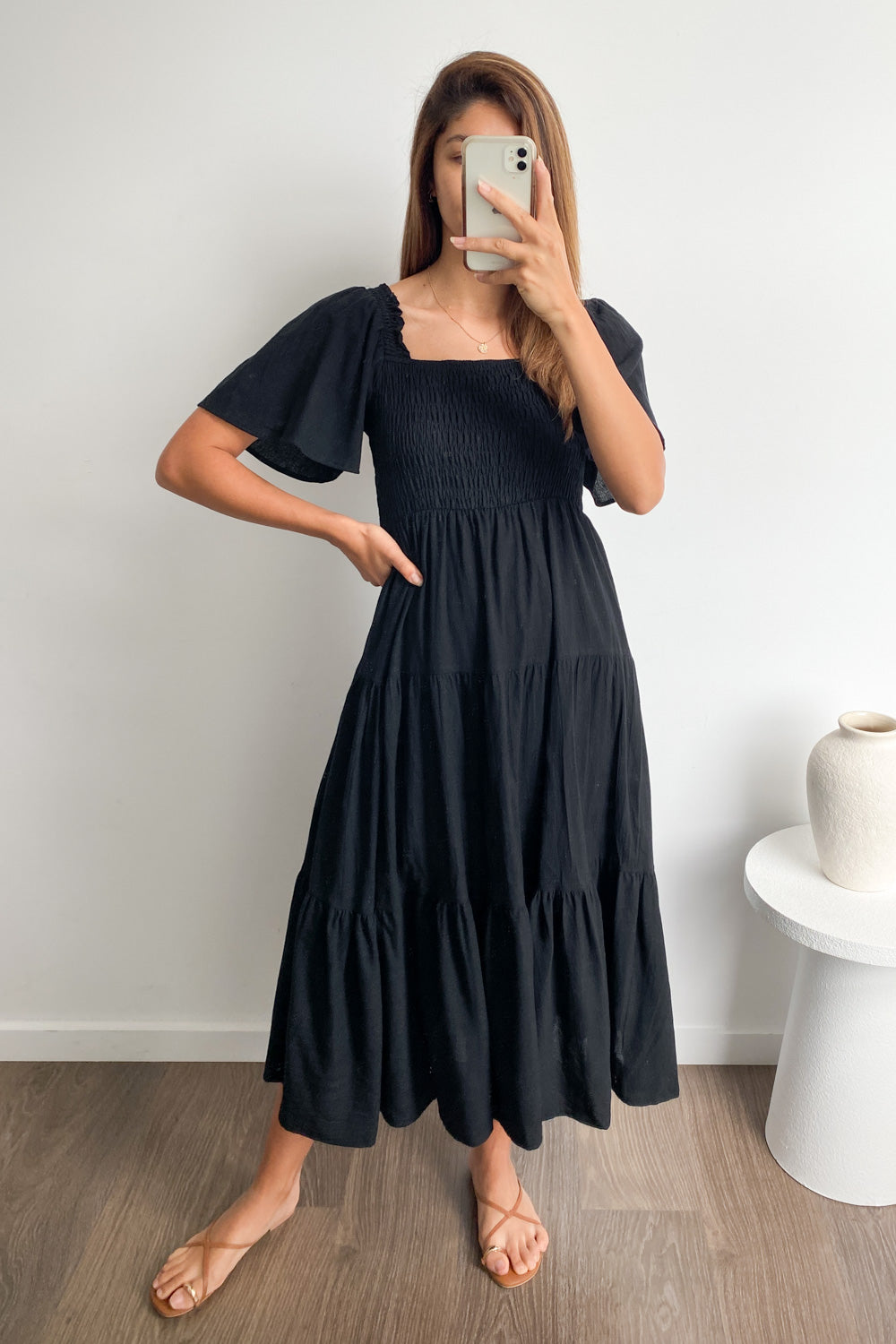 CM | Femenino vestido midi sin hombros