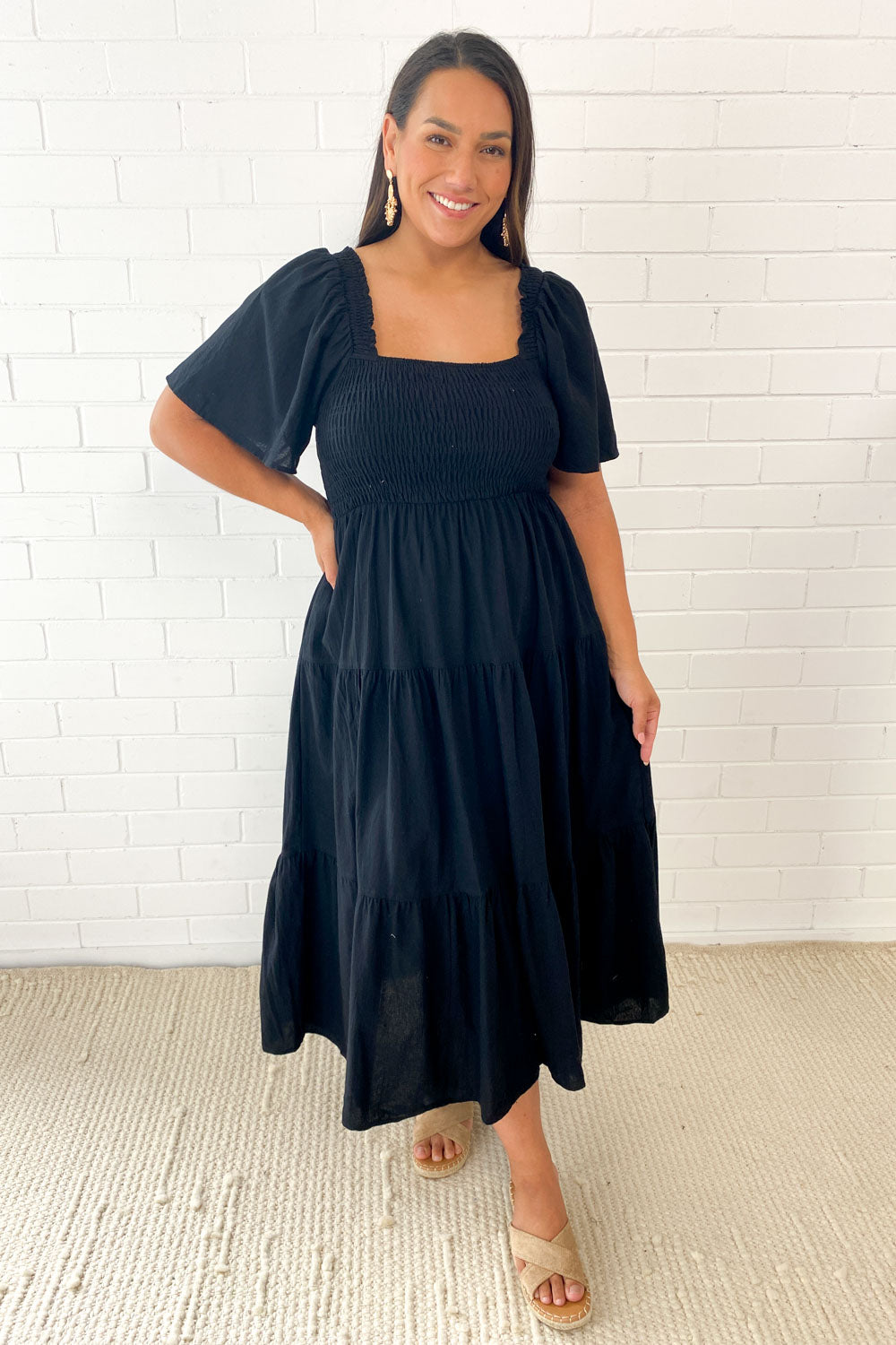 CM | Femenino vestido midi sin hombros