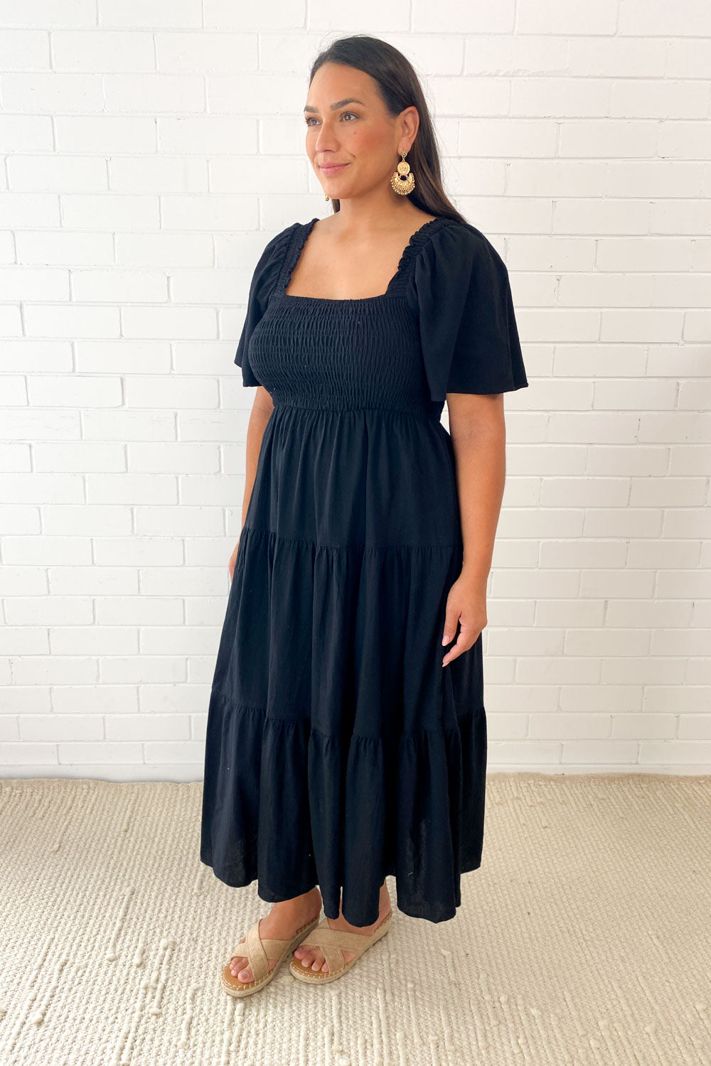 CM | Femenino vestido midi sin hombros
