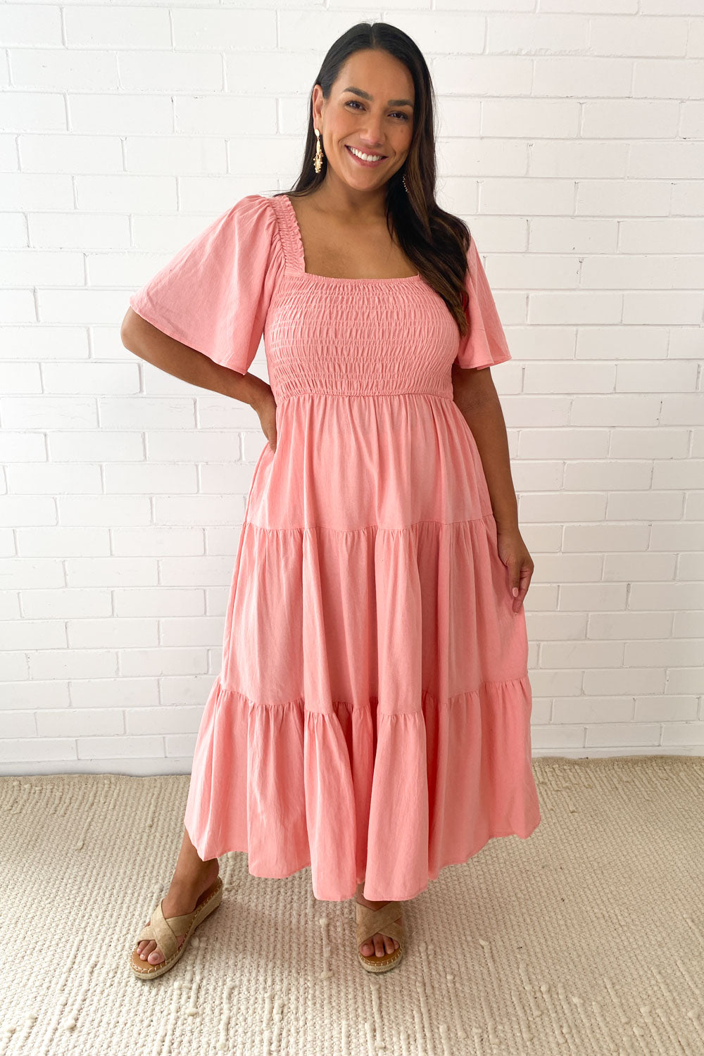 CM | Femenino vestido midi sin hombros
