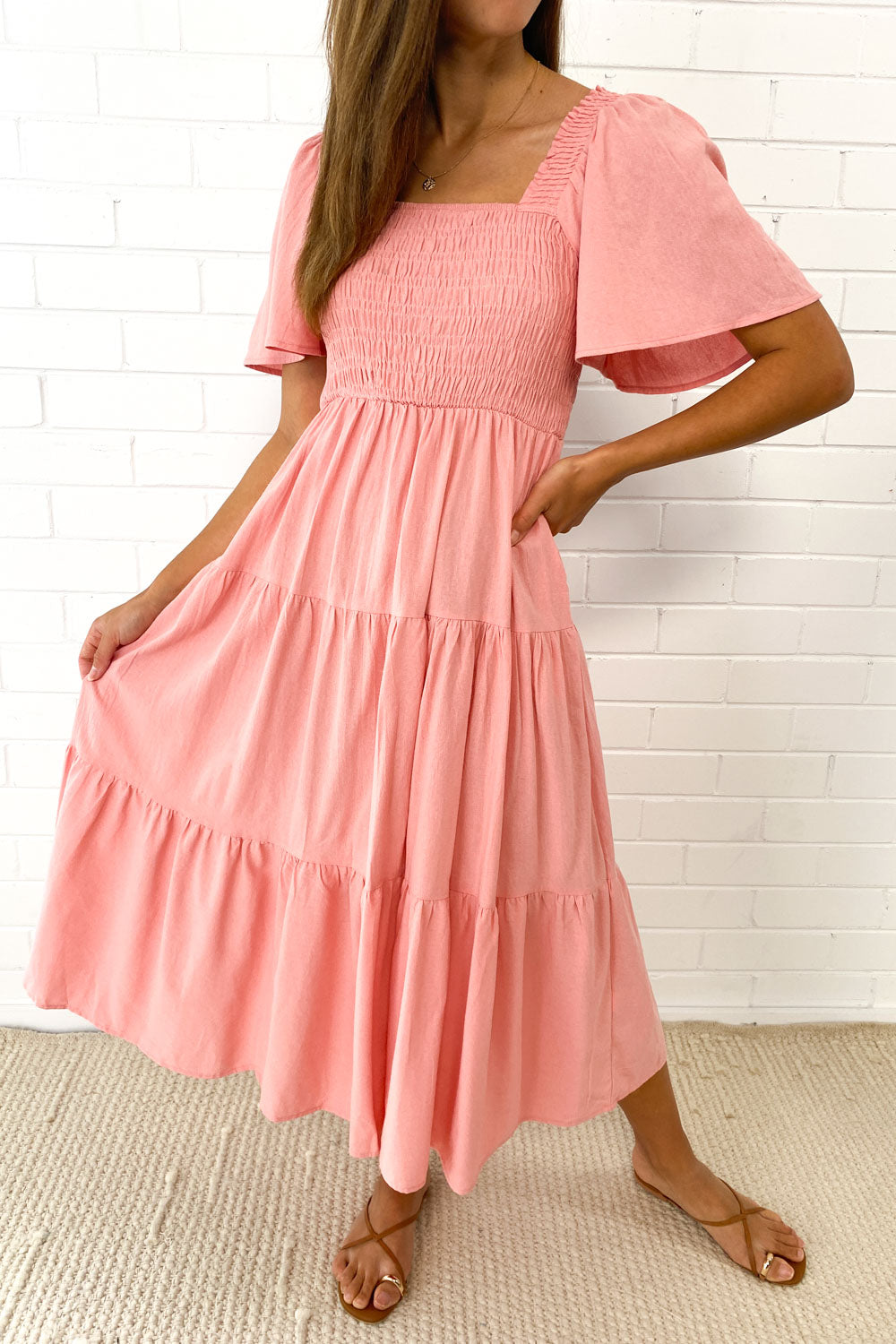 CM | Femenino vestido midi sin hombros