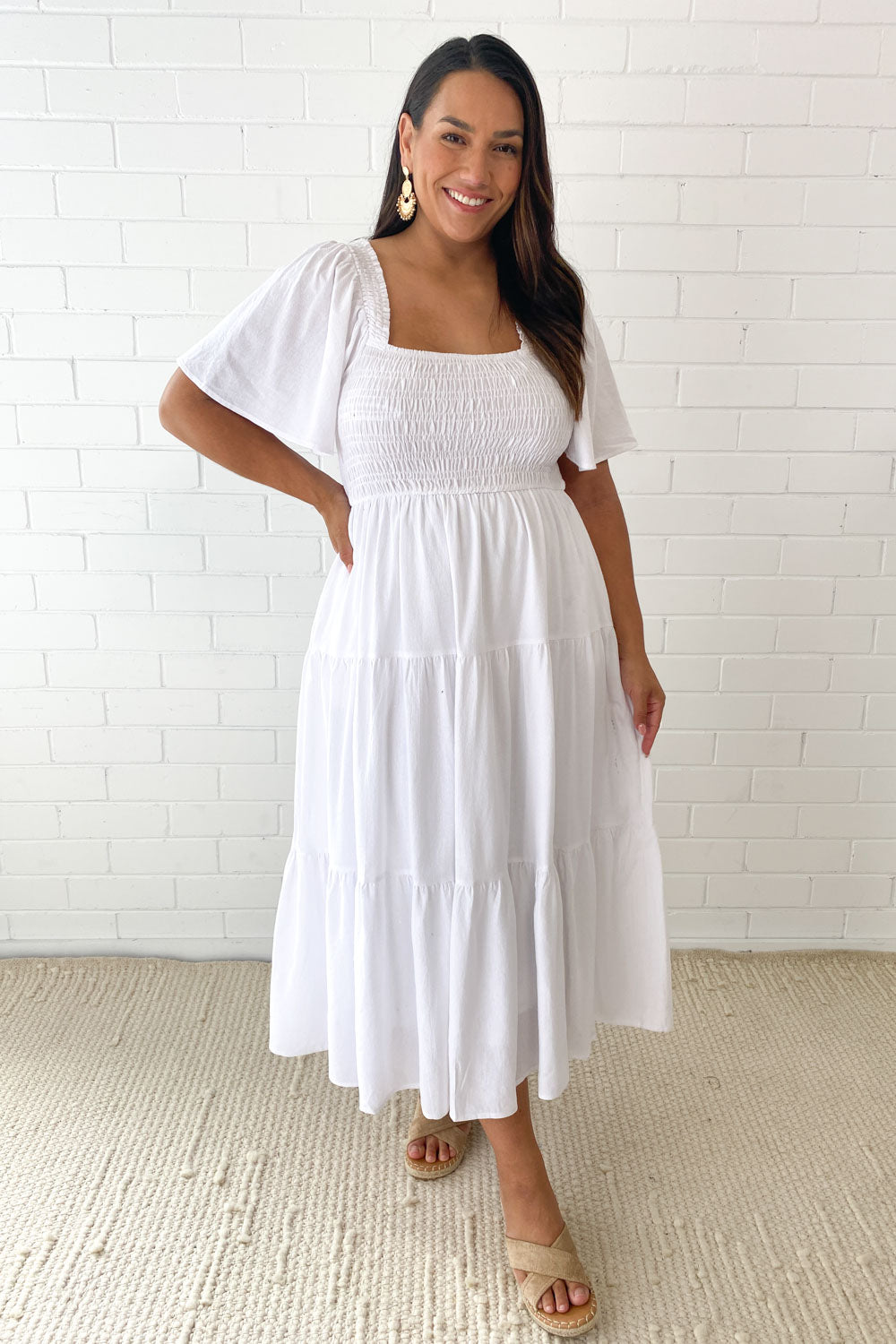 CM | Femenino vestido midi sin hombros