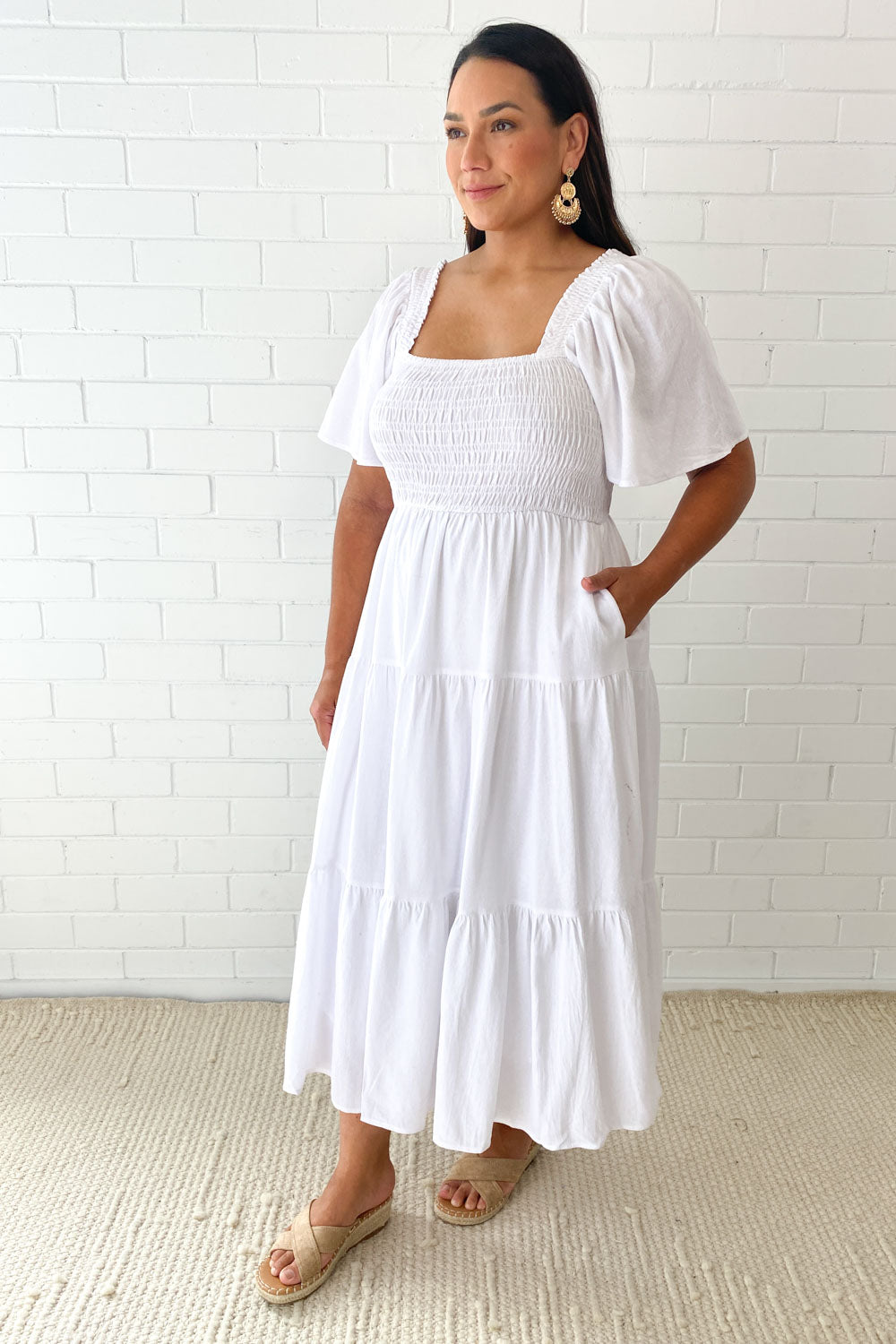 CM | Femenino vestido midi sin hombros