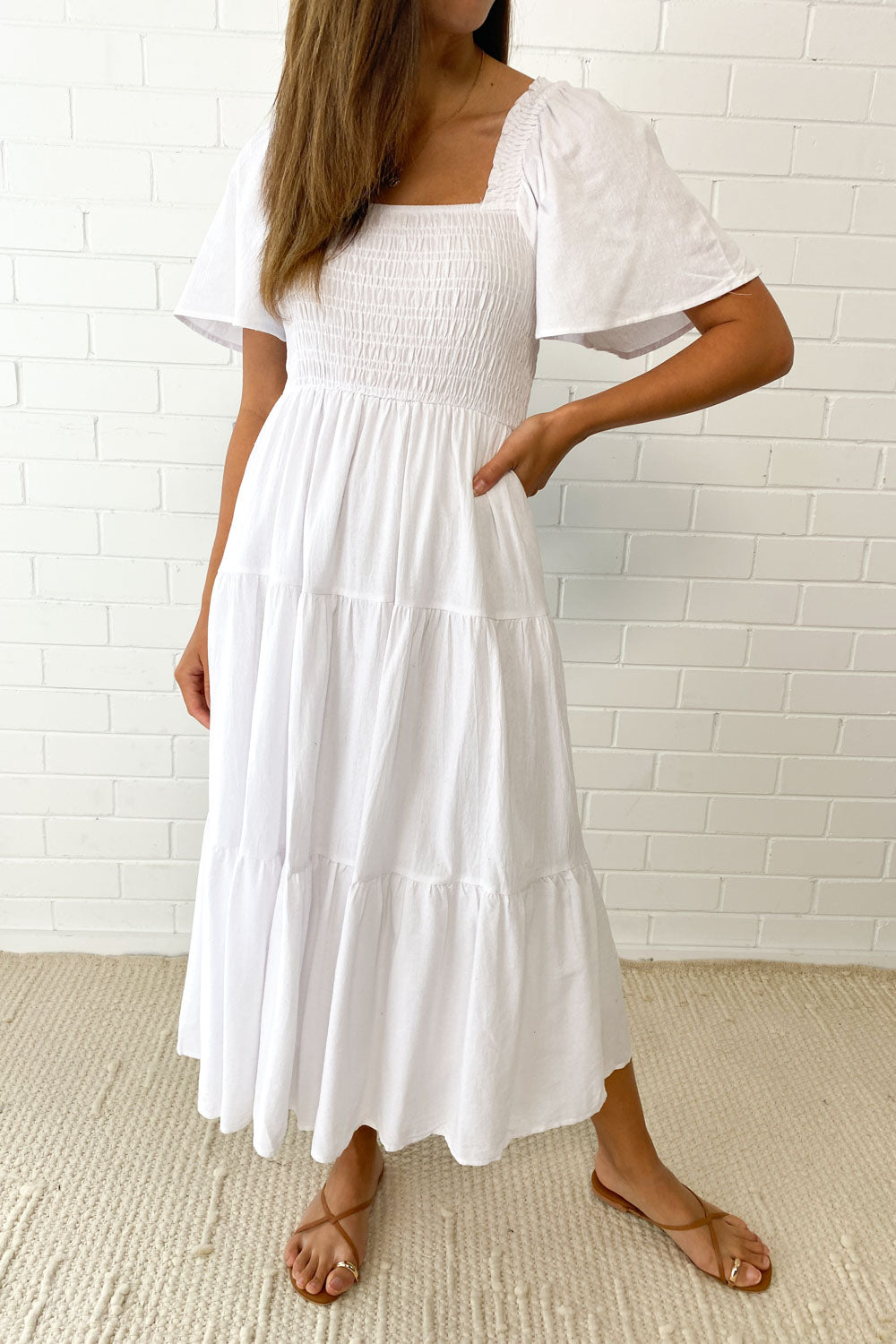 CM | Femenino vestido midi sin hombros
