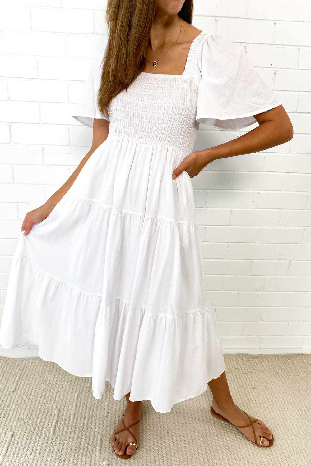 CM | Femenino vestido midi sin hombros