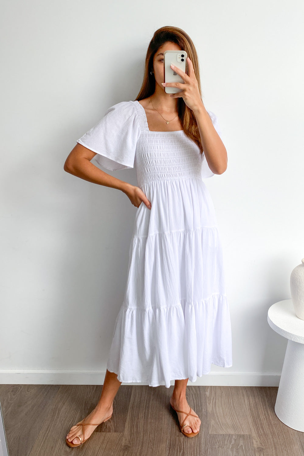 CM | Femenino vestido midi sin hombros