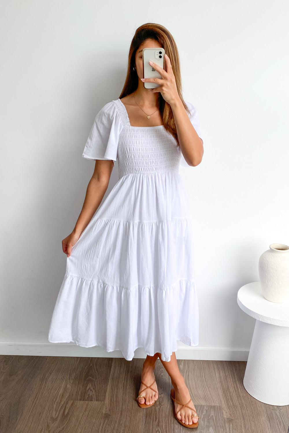 CM | Femenino vestido midi sin hombros