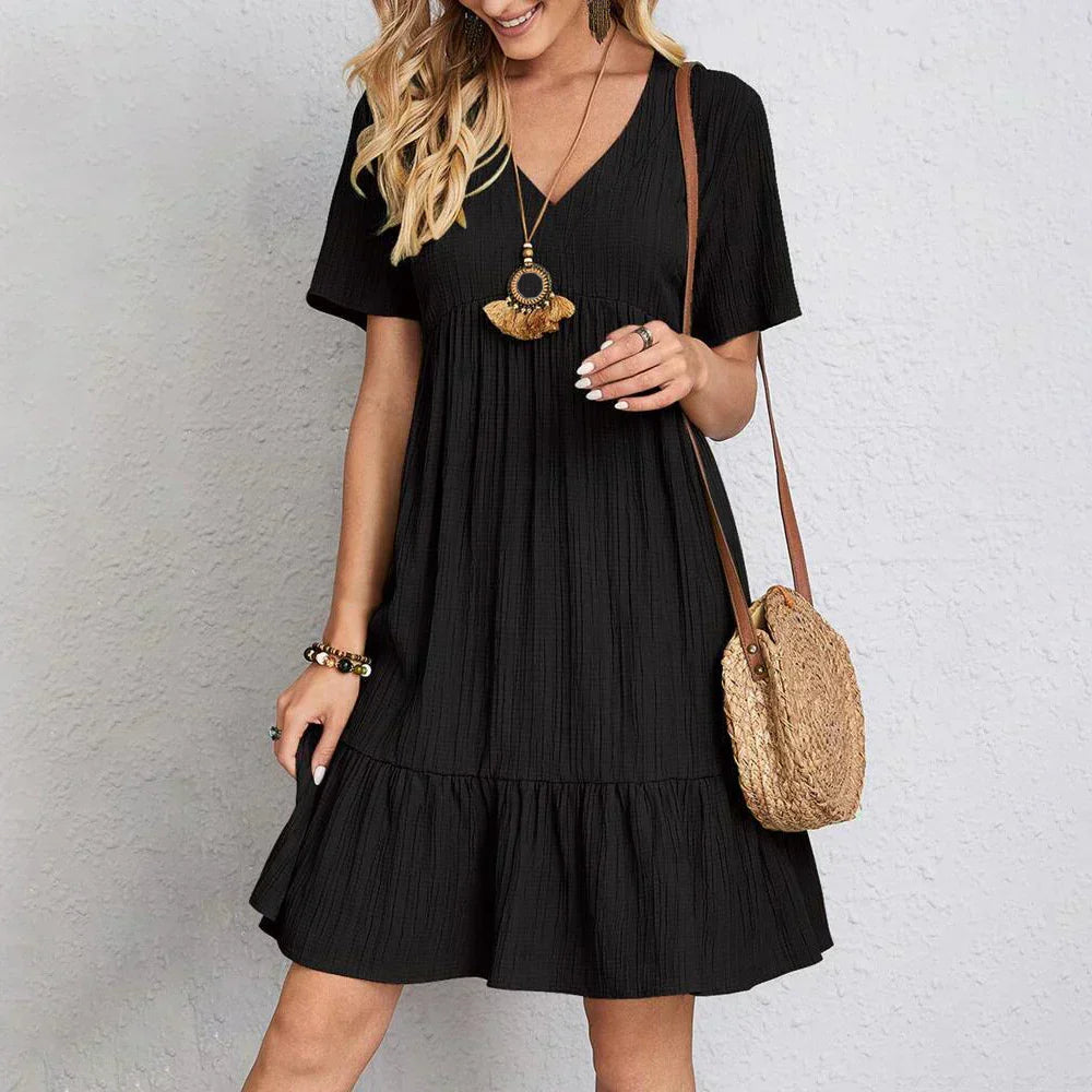 CM | Minivestido boho de moda con dobladillo de volantes