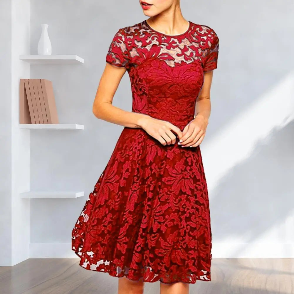 CM | Elegante más tamaño mini vestido de verano A-line escote redondo estilo