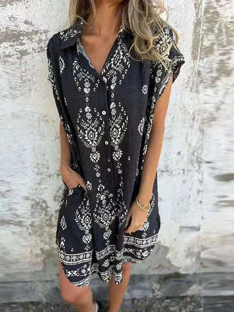 CM | Vestido midi con bolsillos abotonados