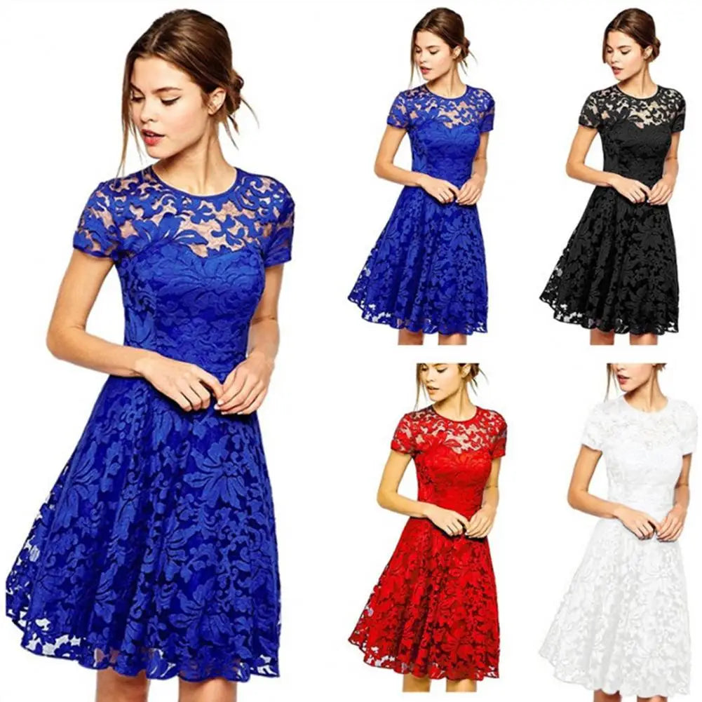 CM | Elegante más tamaño mini vestido de verano A-line escote redondo estilo