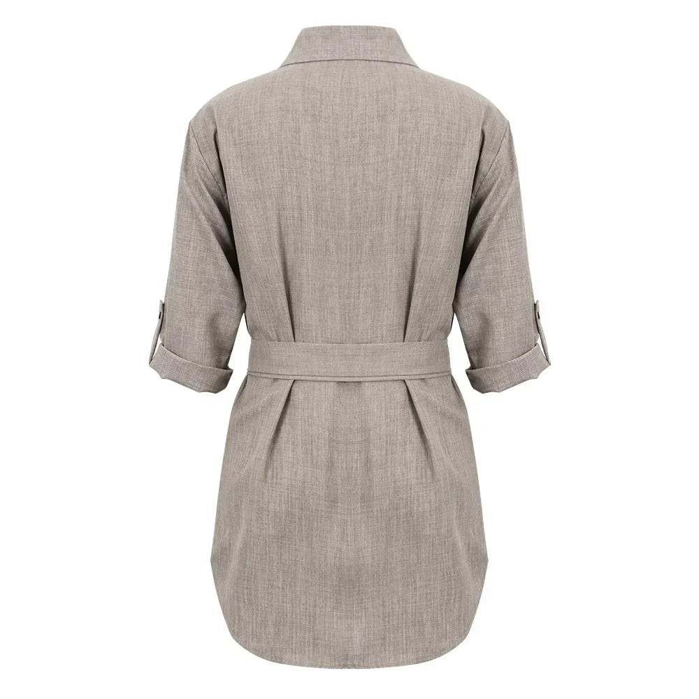 CM | Elegante Mini Vestido Profundo Cuello en V 3/4 Manga Mujeres Moda