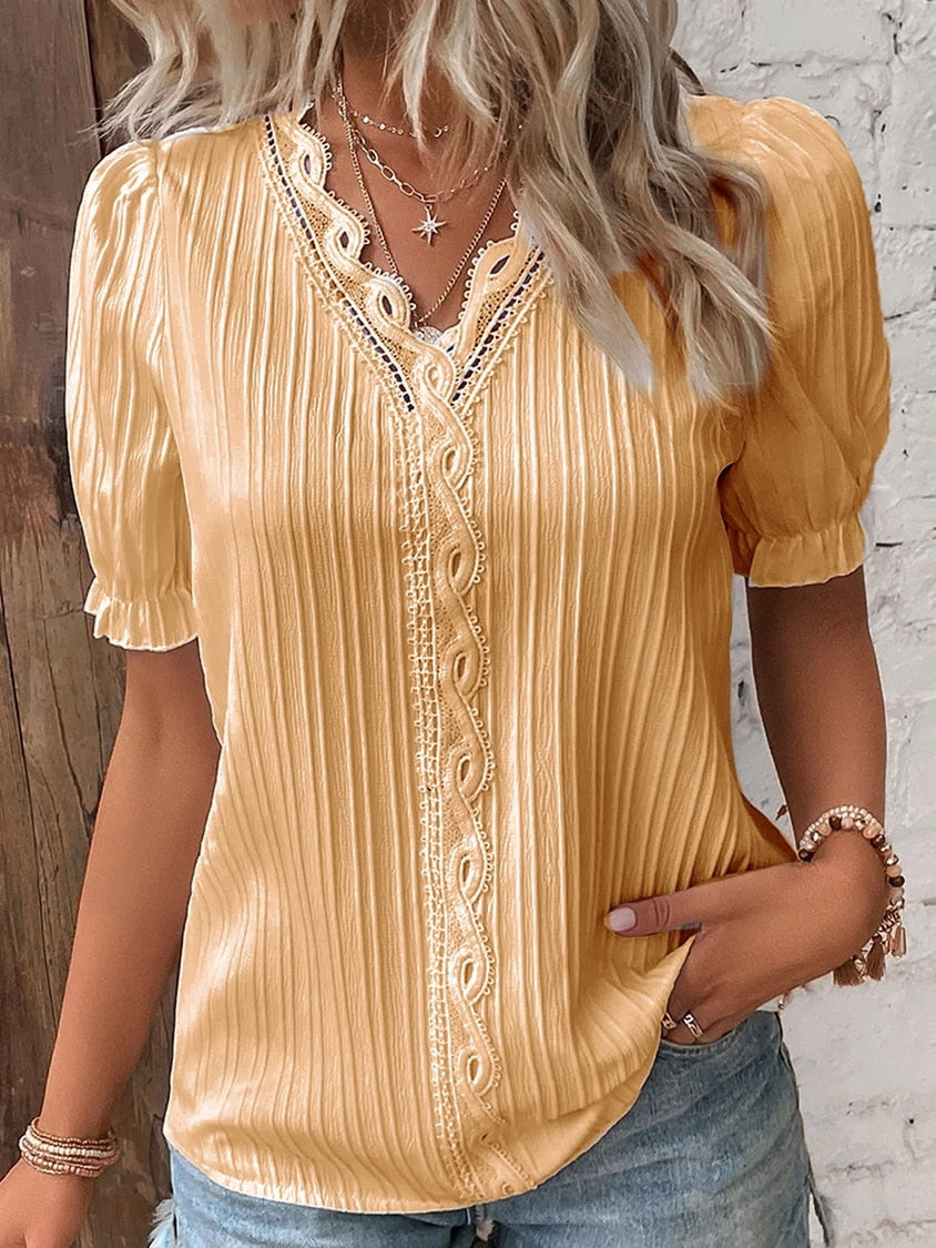 CM | Blusa Blusa de encaje con mangas abullonadas