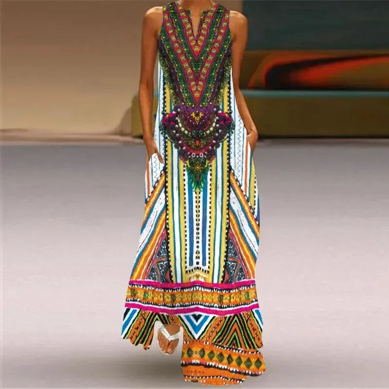 CM | Vestido largo con estampado retro