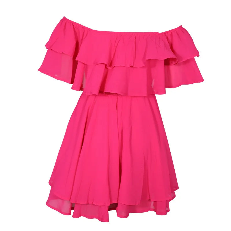CM | Mujeres Vestido de Verano Manga Corta Off Shoulder Mini Vestido Ruffled A Line Beach Dress for Casual and Vacation Wear