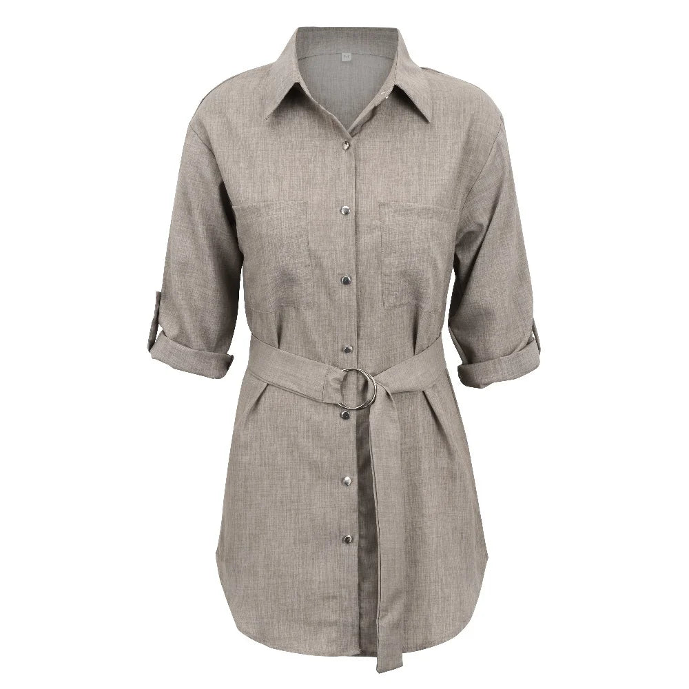 CM | Elegante Mini Vestido Profundo Cuello en V 3/4 Manga Mujeres Moda