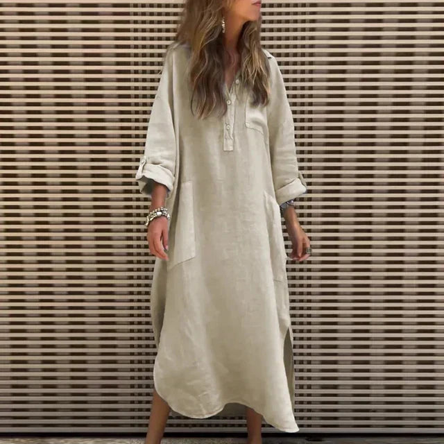 CM | Vestido maxi casual en mezcla de algodón