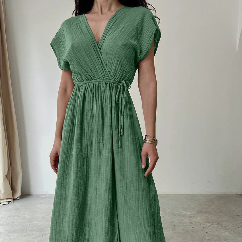 CM | Maxi vestido con escote en V y mangas cortas